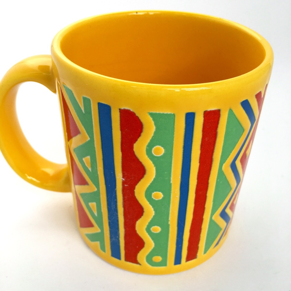 Waechtersbach Mug W Germany Colourful Striped Tea Coffee Cup Yellow Green Red